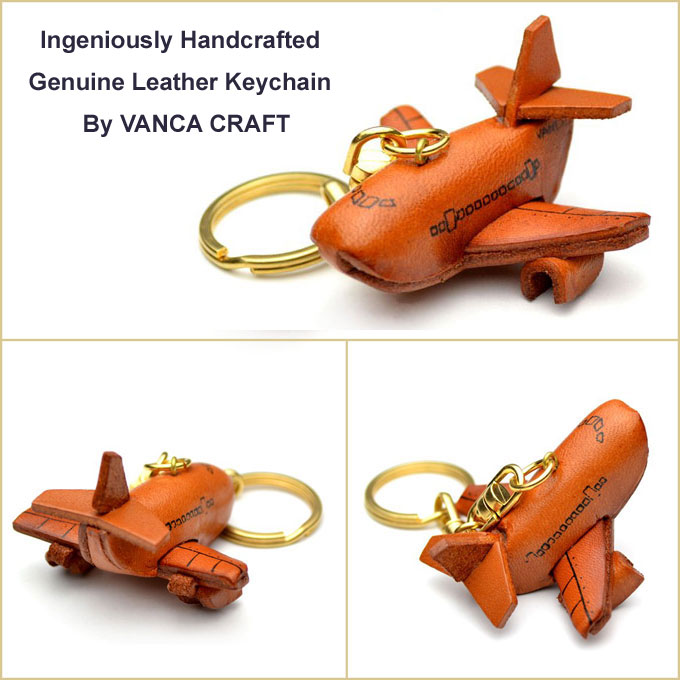 ジェット旅客機 キーホルダー 革/レザー 日本製【VANCA/バンカクラフト