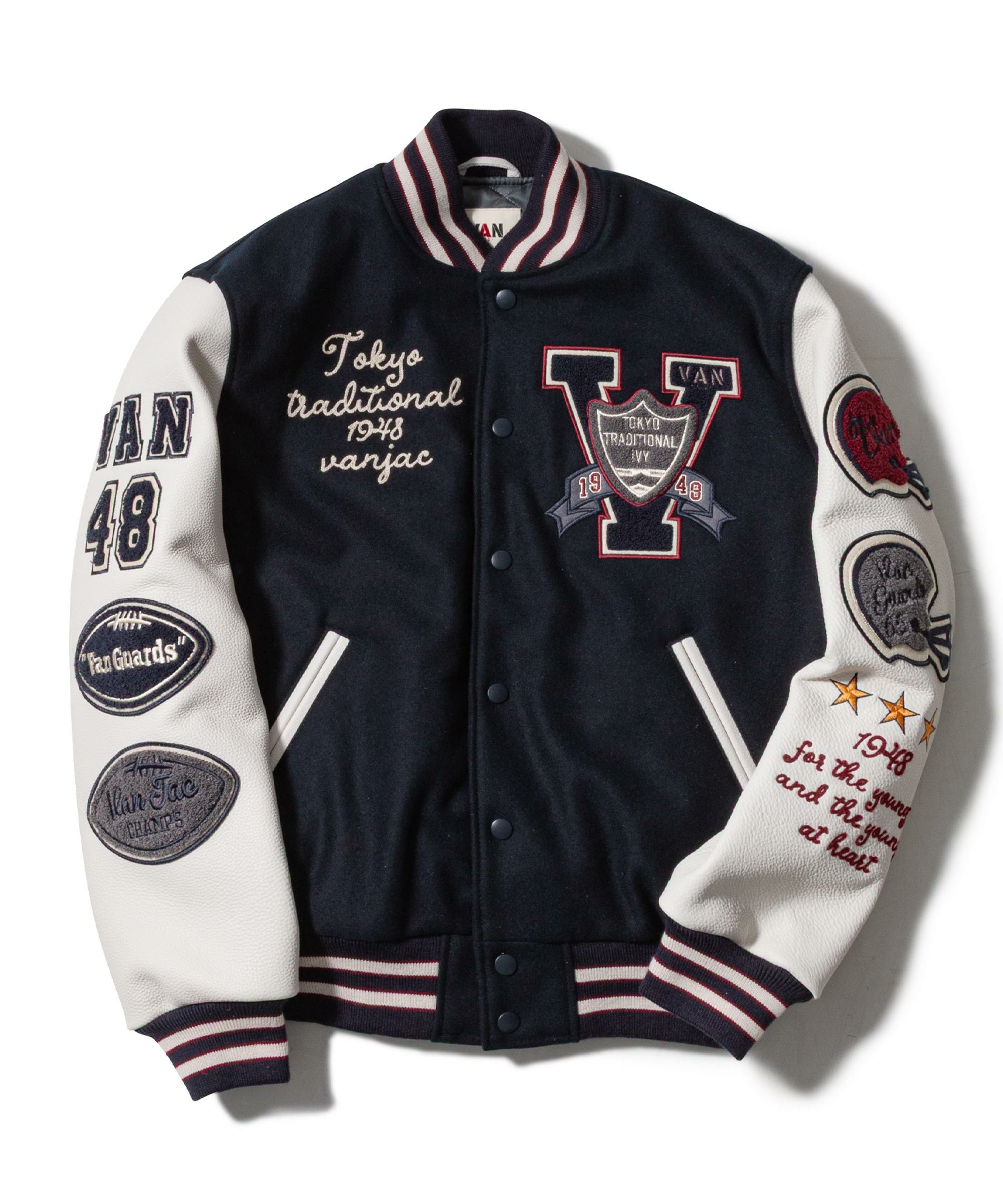 VAN JAC スタジアムジャンパー Lサイズ 袖皮 ネイビー VAN JAC