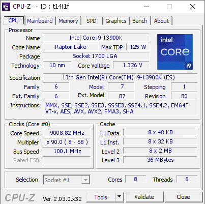Intel Core i9 13900K @ 9008.82 MHz - CPU-Z VALIDATOR