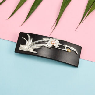 蓮の花と鯉の黒檀櫛 – 日本の伝統と現代技術が融合したアートピース