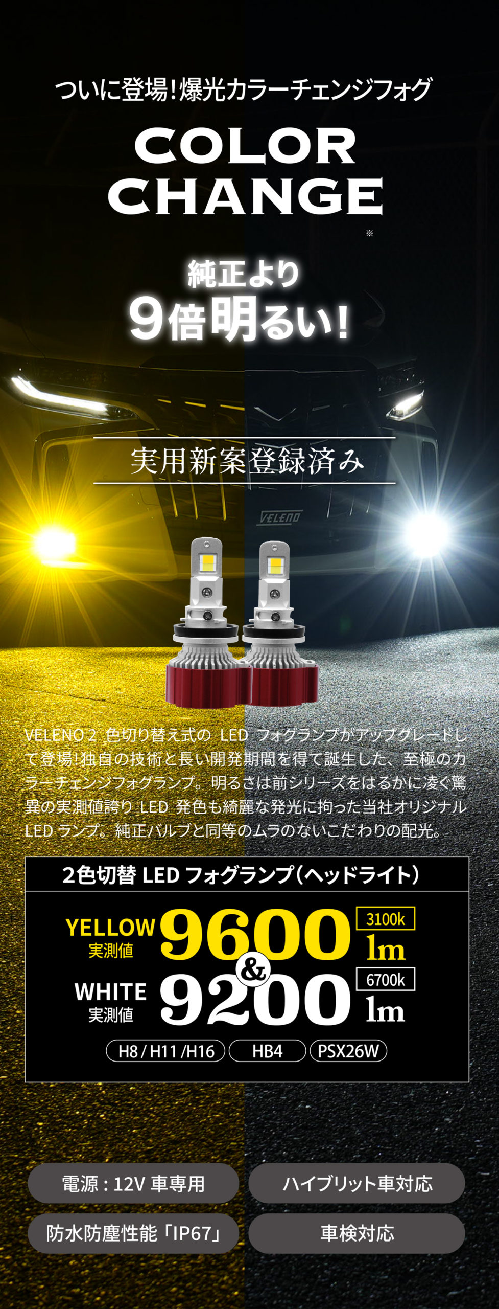 2色発光LEDフォグランプ 9600lm/9200lm | VELENO ヴェレーノ