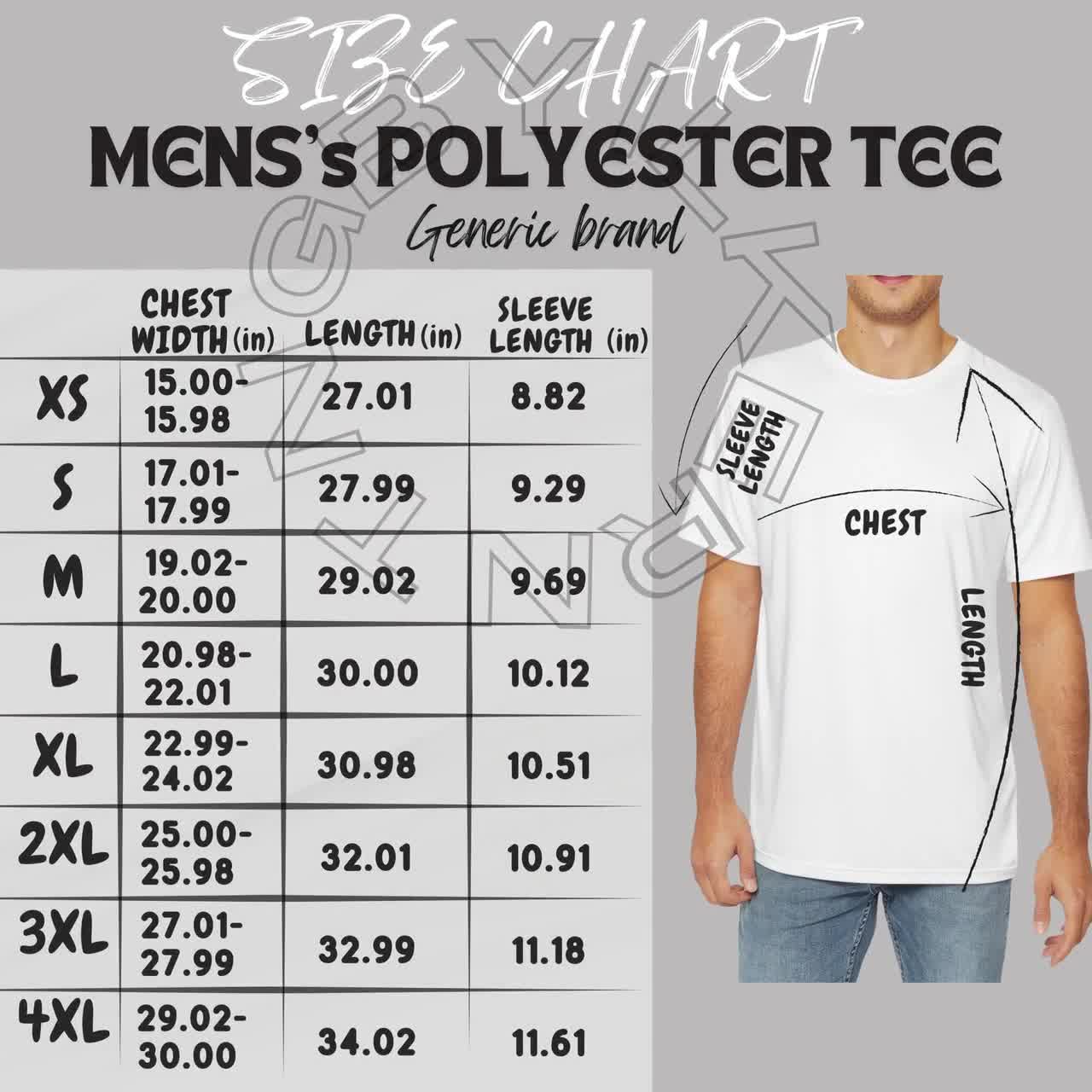 T-shirt Size Chart I Men's Polyester Tee (AOP) Size Chart | Size
