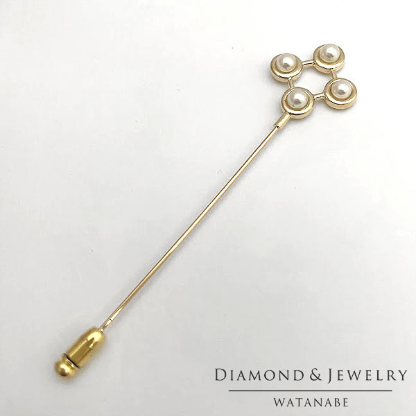 アコヤ本真珠 K14YG(イエローゴールド) ピンブローチ MIKIMOTO 刻印