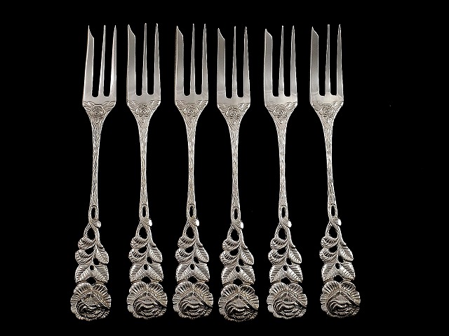 純銀 ドイツAntiko ヒルデスハイムローズ デザートフォーク6本セット