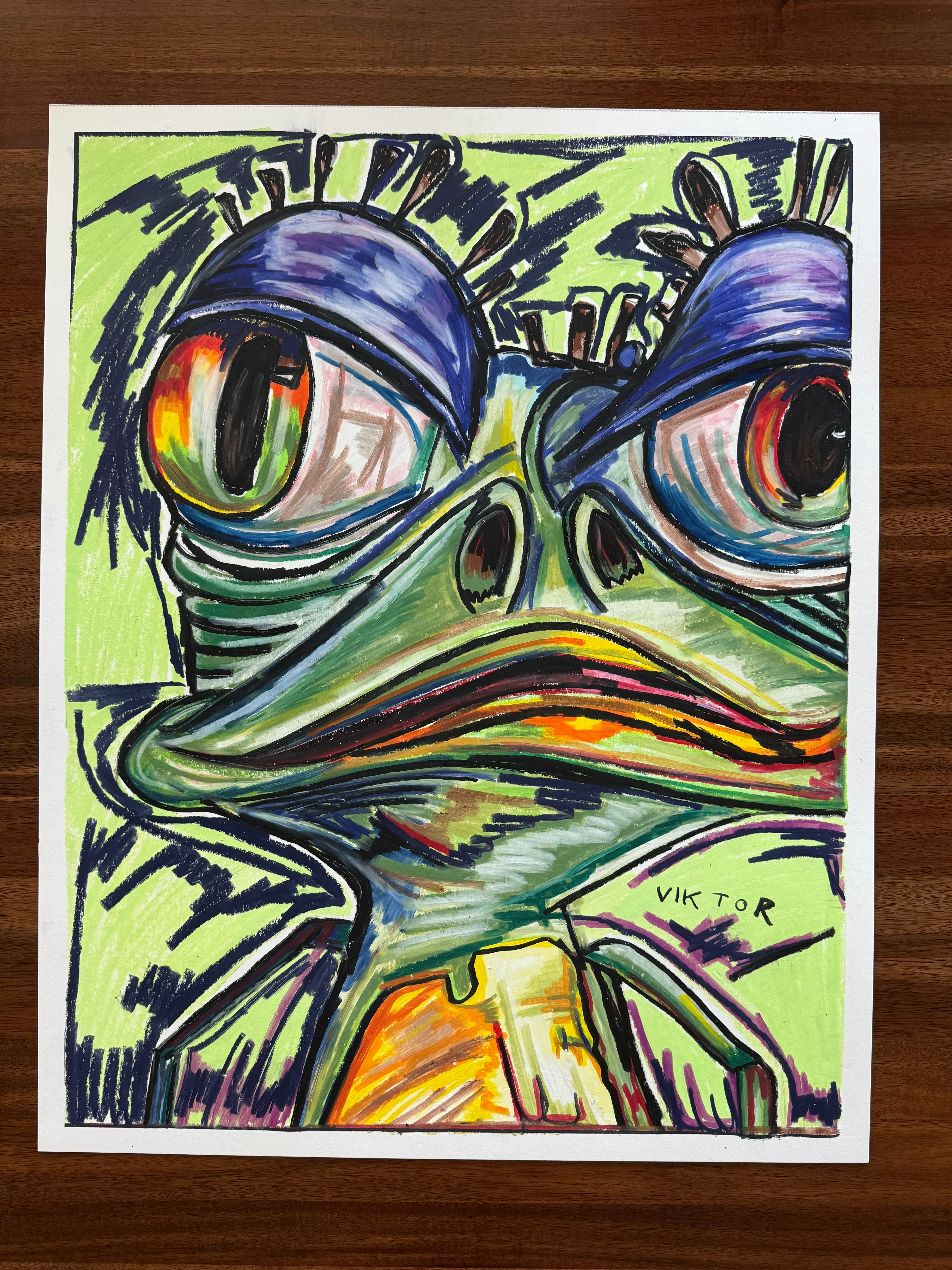 Crazy Frog - ORIGINAL OIL PASTEL ARTWORK - 19x24