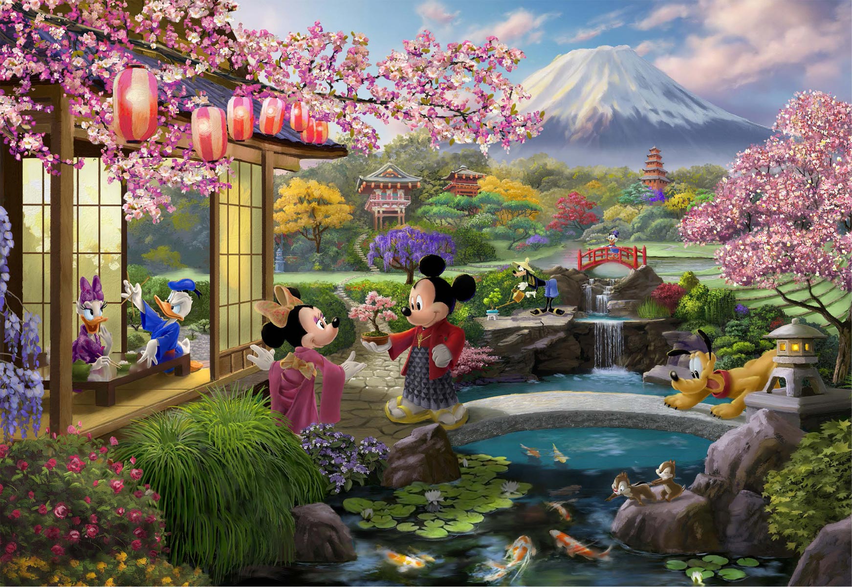 Mickey and Minnie in Japan, by Thomas Kinkade Studios - Village