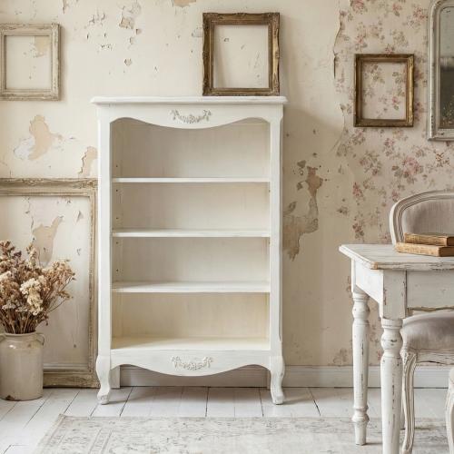 ロココ調 オープンブックケース キャビネット アンティークホワイト