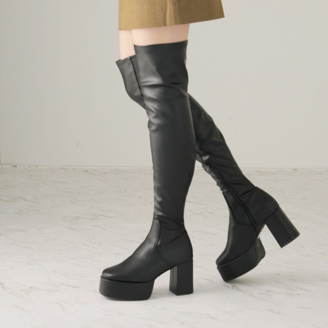 公式ストア/ZOZO限定】厚底プラットフォームストレッチニーハイブーツ