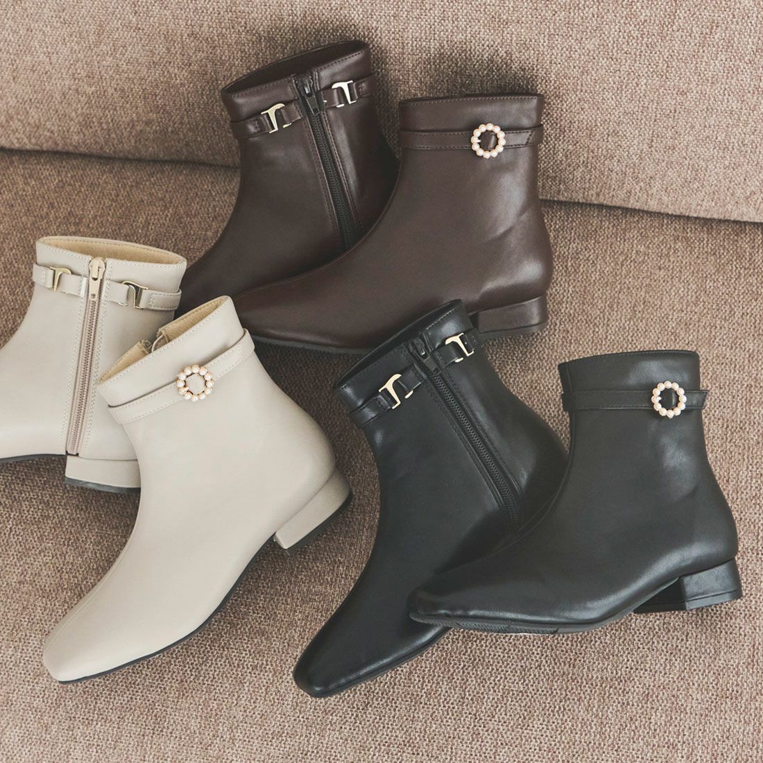 2WAYパールリングバックルショートブーツ ｜靴・レディースシューズの