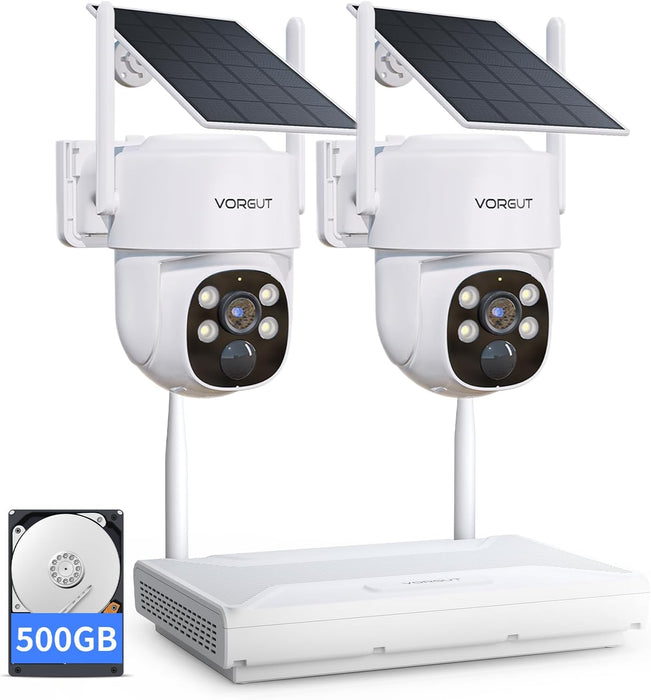 ワイヤレス＆ソーラー 防犯カメラ 2台 パンチルト機能 双方向通話 IP66