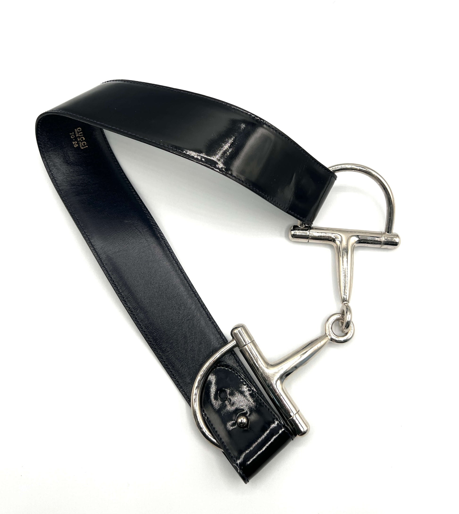 Gucci x Tom Ford Black Patent Leather Belt with Silver Horsebit