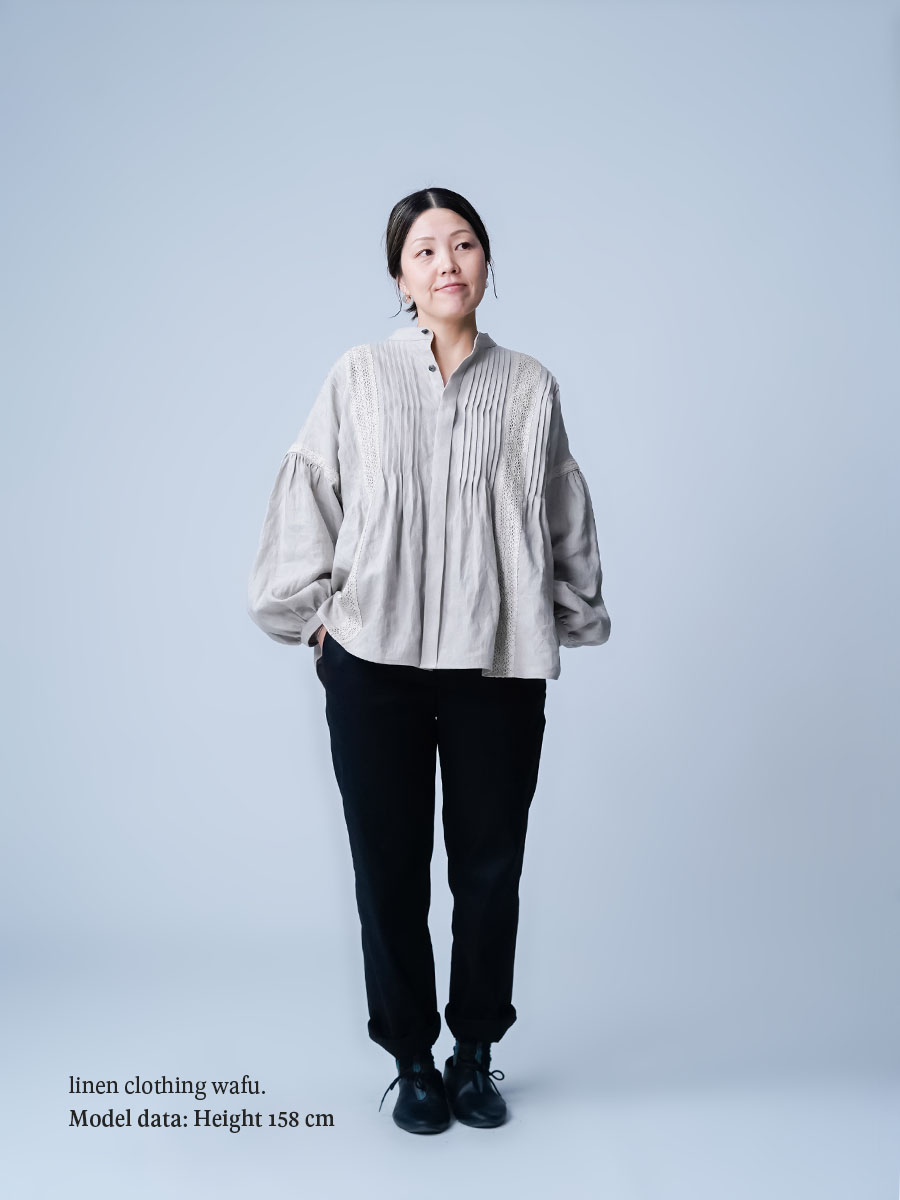 リネンブラウス】纏う、手跡の息づく服 「ガーネット」 レース