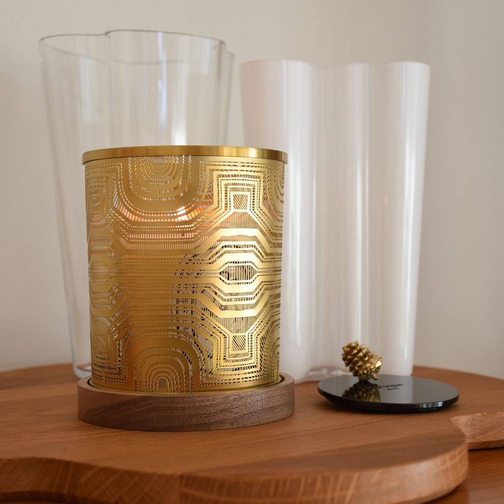 Diptyque 】透かし模様が美しいメタルフレームと木製スタンド