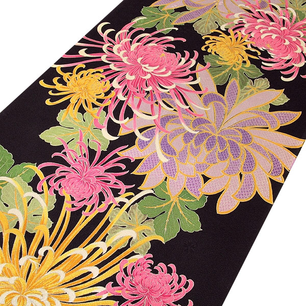 最高級-振袖用」 乱菊柄 鹿の子模様 桜地紋 黒色 小松ちりめん 日本製