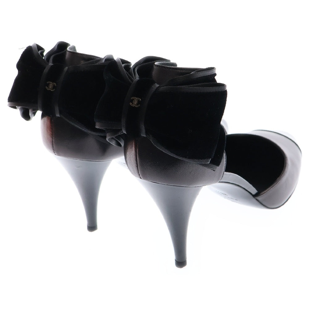 CHANEL(シャネル) パンプス シューズ リボン ブラック レザー×スエード
