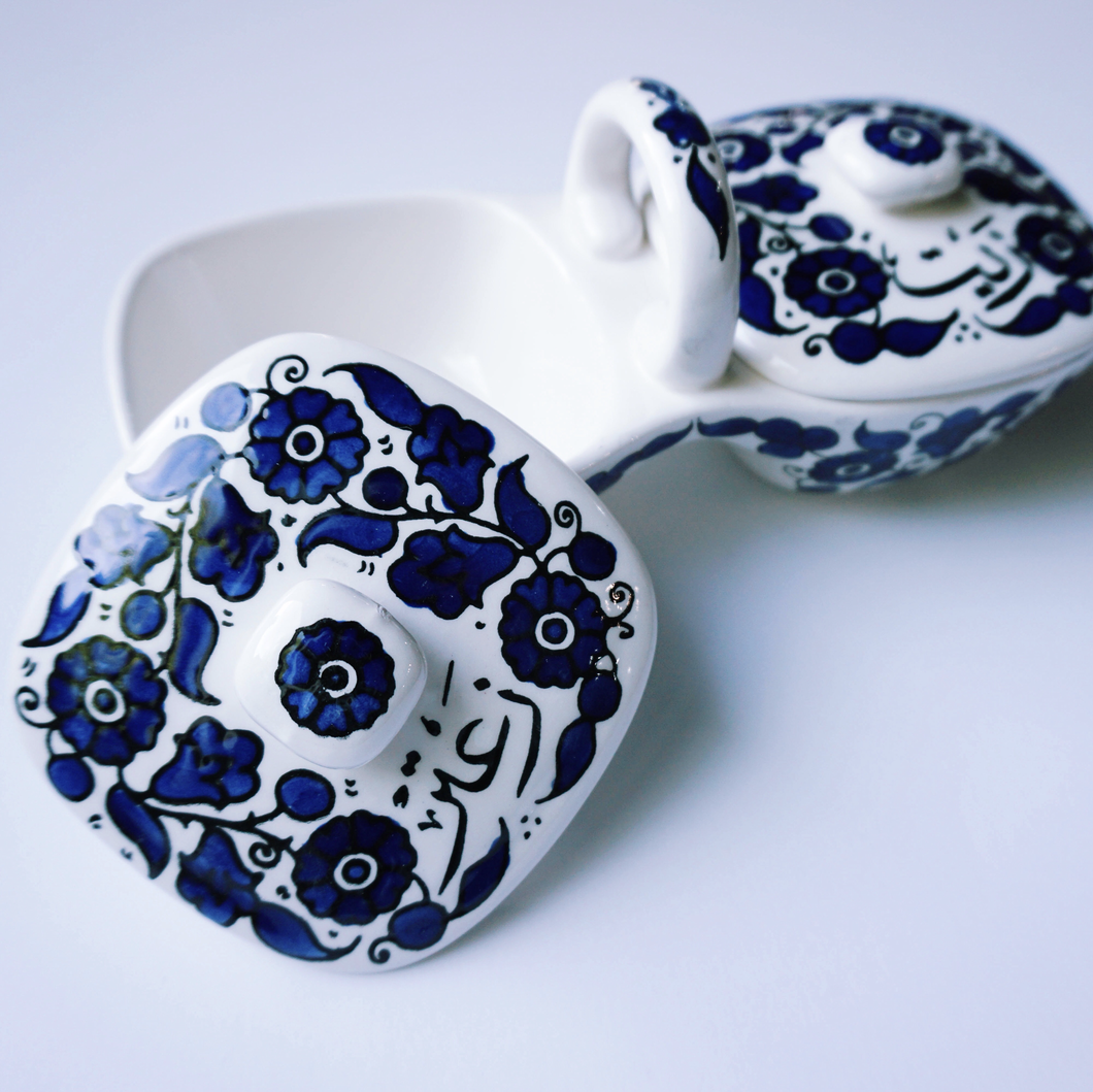 Hand-Painted Khalili Ceramic Zeit and Zaatar Dip Tray – WATAN STUDIO
