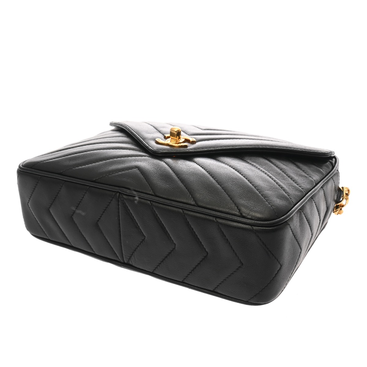 シャネル フリンジチェーンショルダー シェブロン ブラック ラムスキン