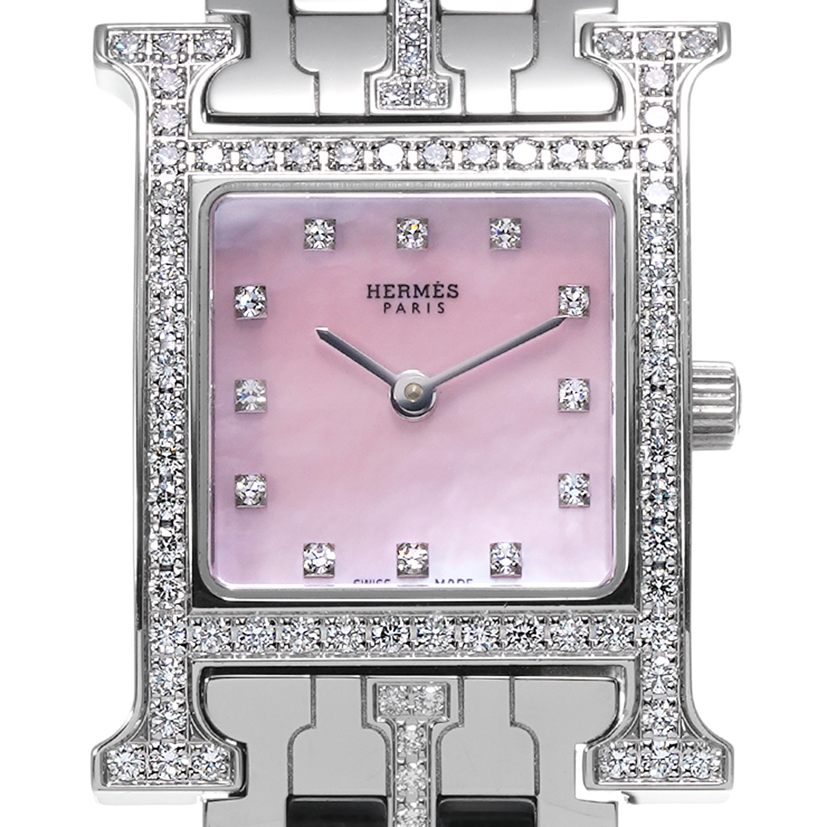 エルメス Hウォッチ HH1.230 ピンクシェル/ダイヤモンド レディース