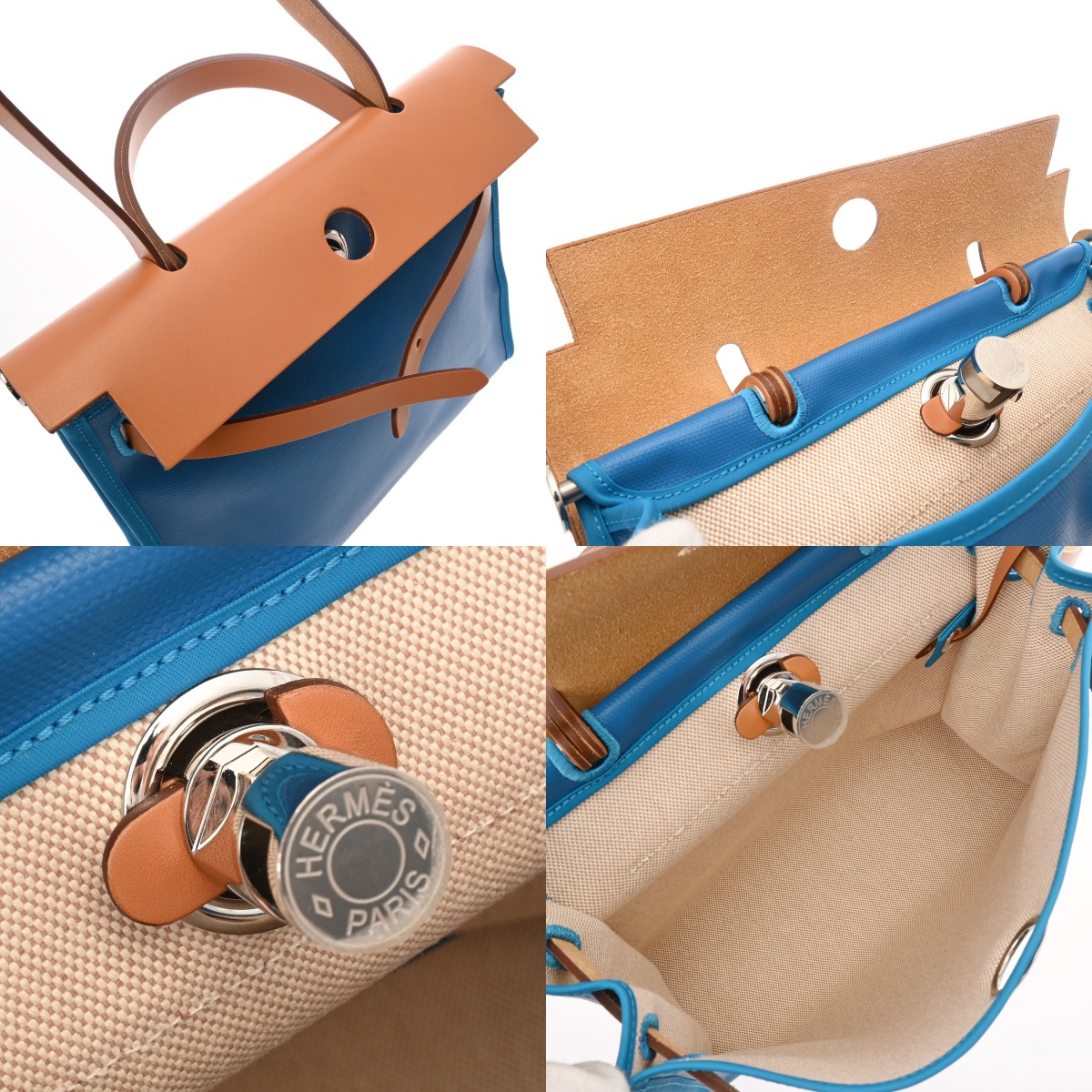 エルメス エールバッグ ジップ PM ブルードガリス/ゴールド トワル