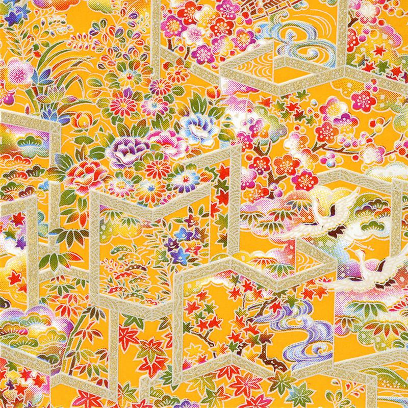 手染友禅紙（菊全判）1000×660 屏風絵 黄 | 谷口松雄堂