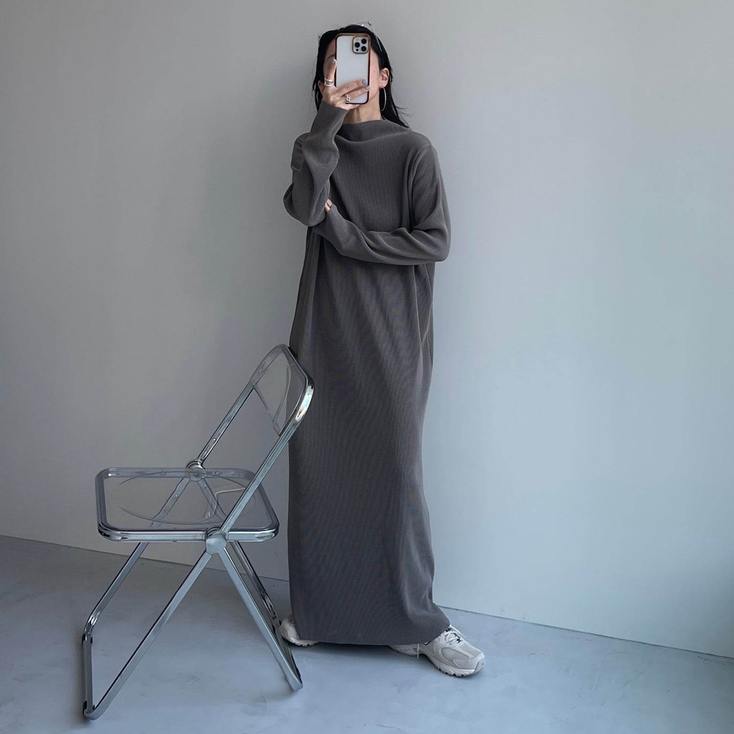 daily daily super stretch pleats one piece / ash gray [FREE or