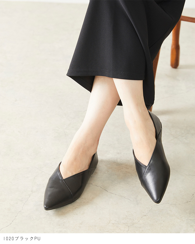 menue (メヌエ) ポインテッドトゥVカットフラットシューズ 送料無料