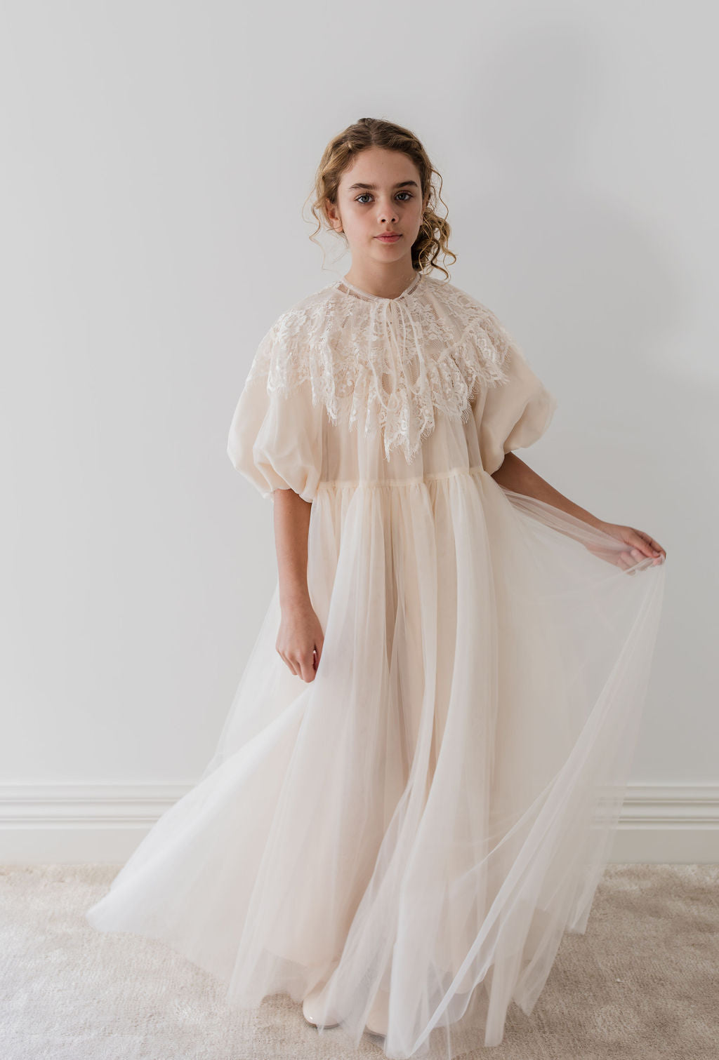 1232B-CUSTOM Lace Collar Tulle Midi Dress-Cream – whoopikids
