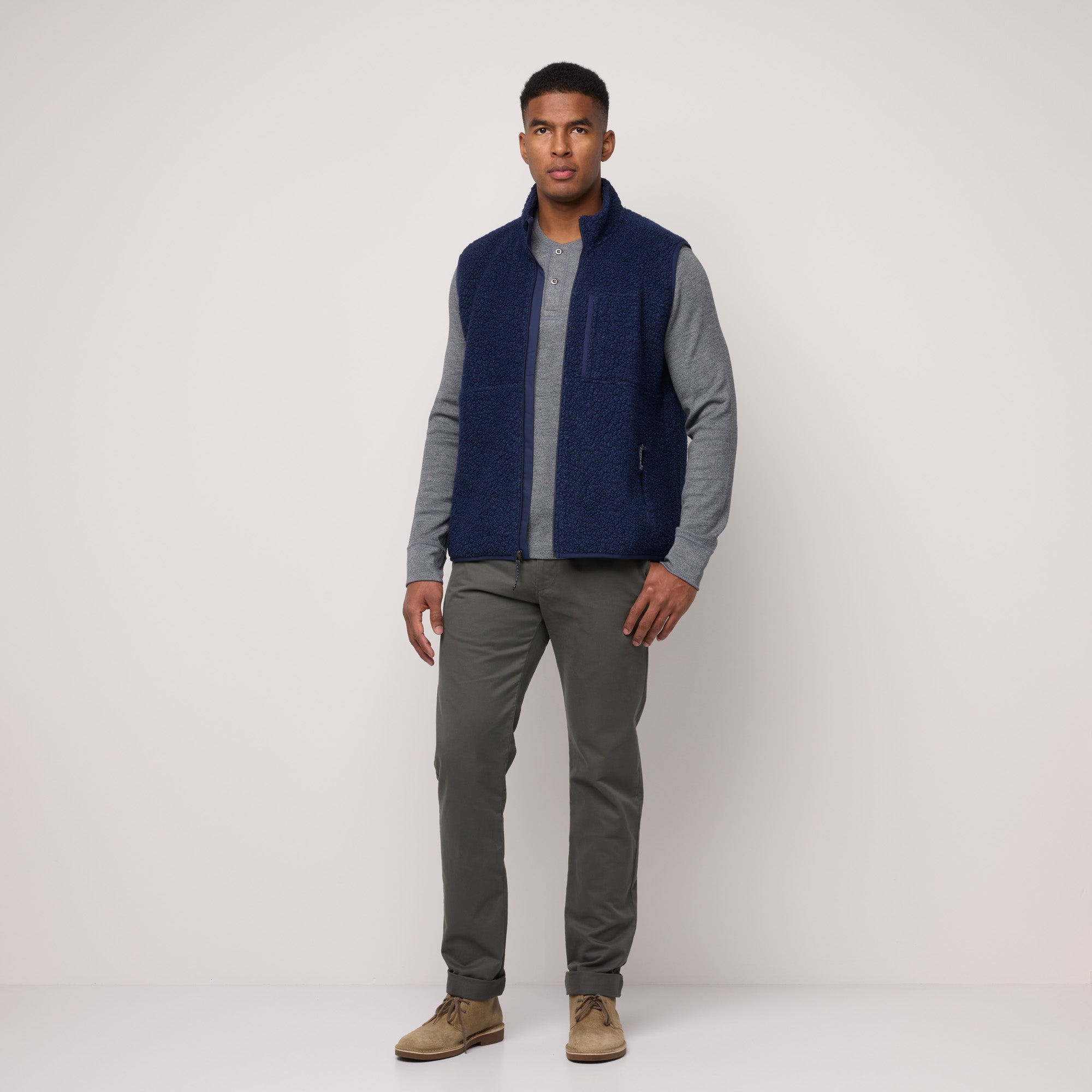 Merino Wool Full-Zip Fleece Vest | Navy Heather – Fleece Vests