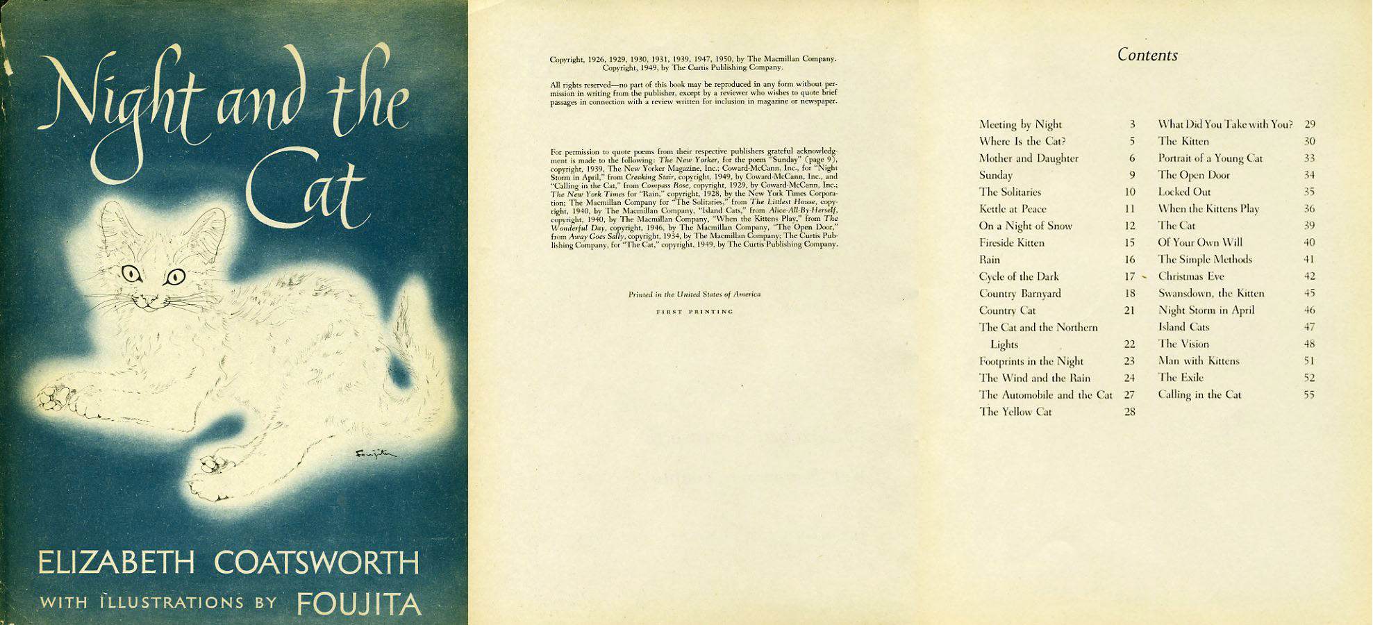 1950年 初版「NIGHT AND THE CAT」夜と猫 藤田嗣治 藤田嗣治 1950年「