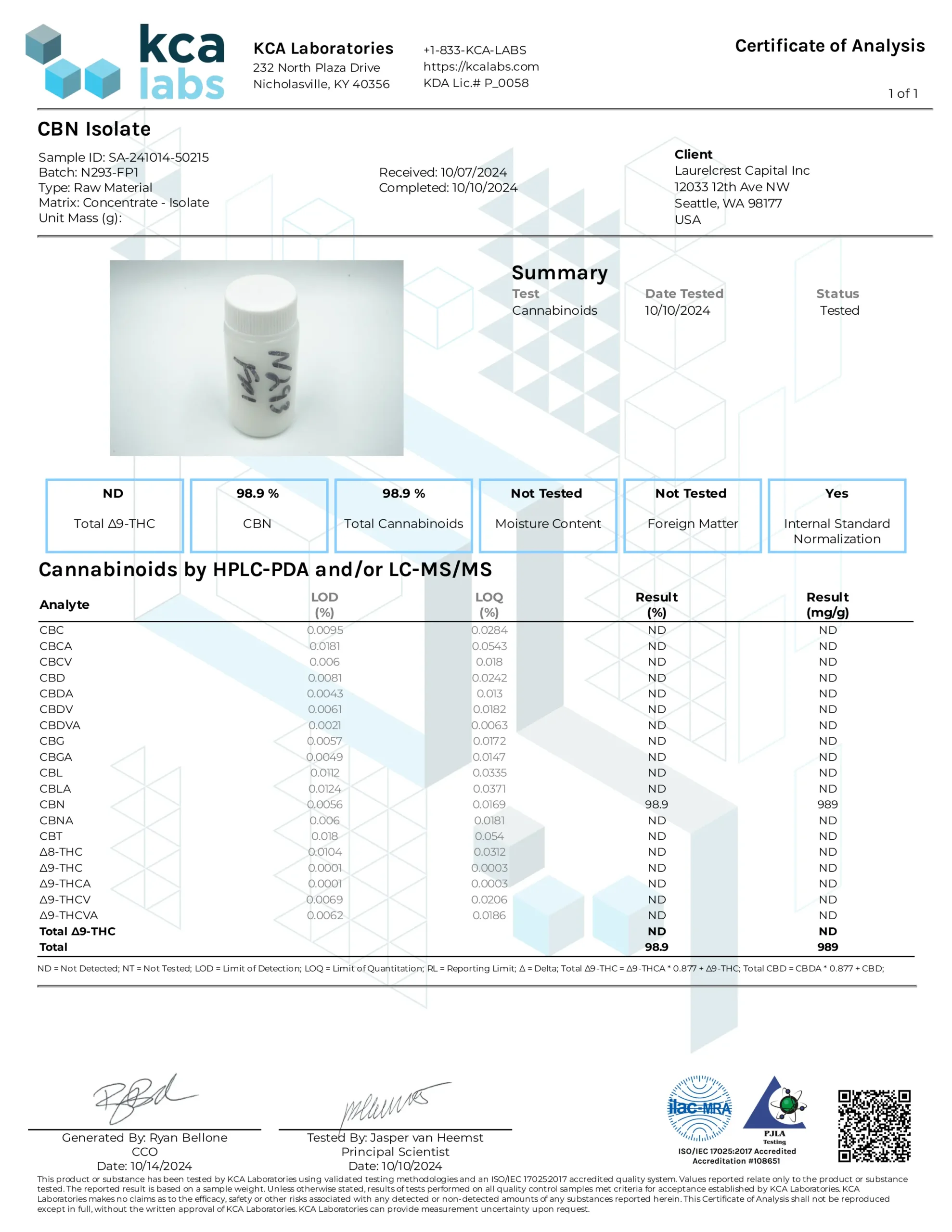 CBNアイソレート（粉末原料・新基準対応）｜高純度98%以上・食品