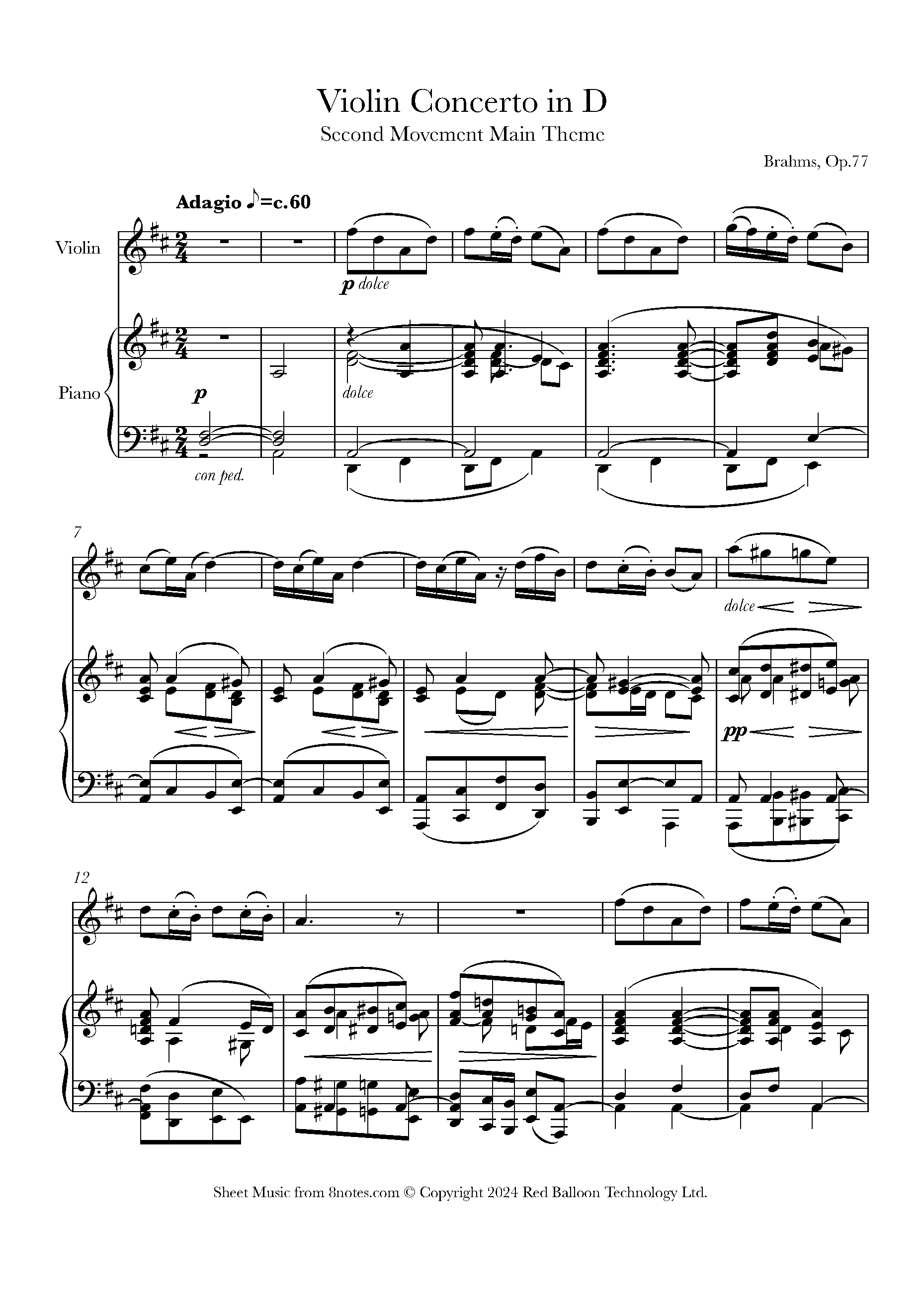 Brahms, Johannes - Violin Concerto, Op.77, Second Movement (Main