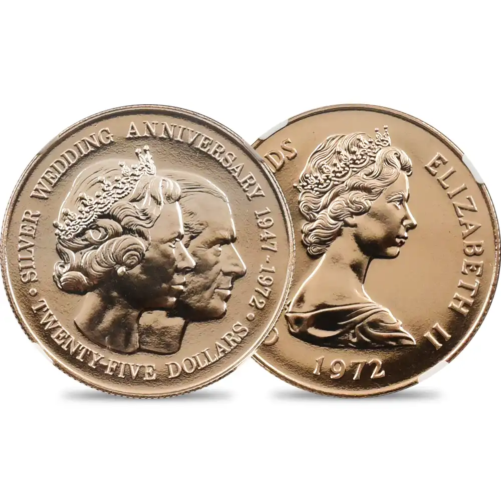 ケイマン諸島 1972 エリザベス2世 御成婚25周年記念 25ドル金貨 NGC