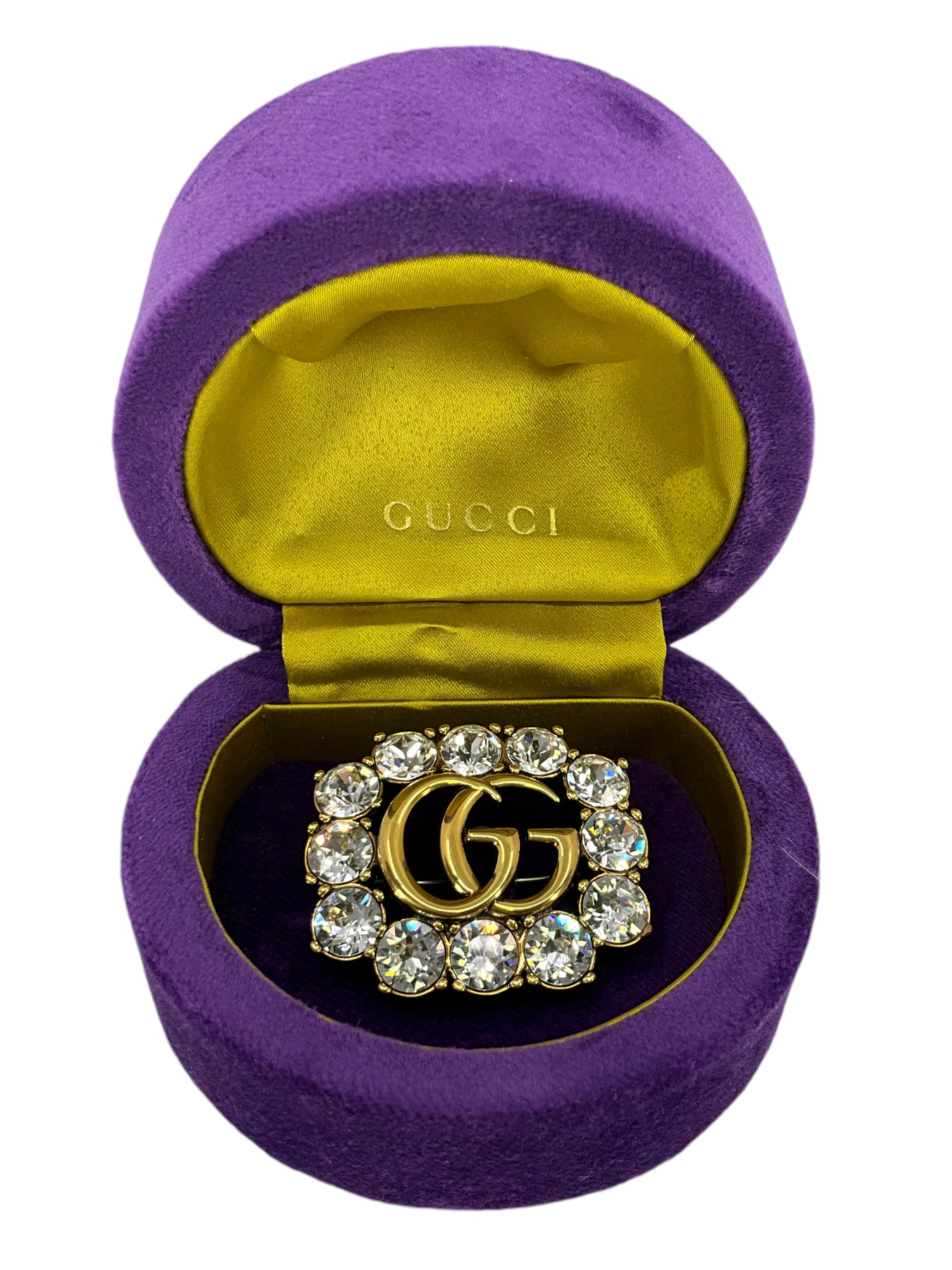 GUCCI Metal Double G Brooch with Crystals NEW - Consigned Designs