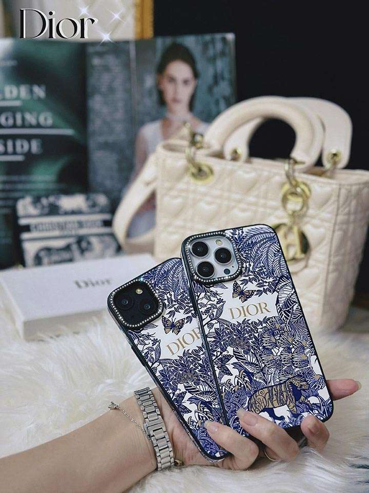Dior iphone15pro/15携帯ケース革製 キラキララインストーン付きレンズ