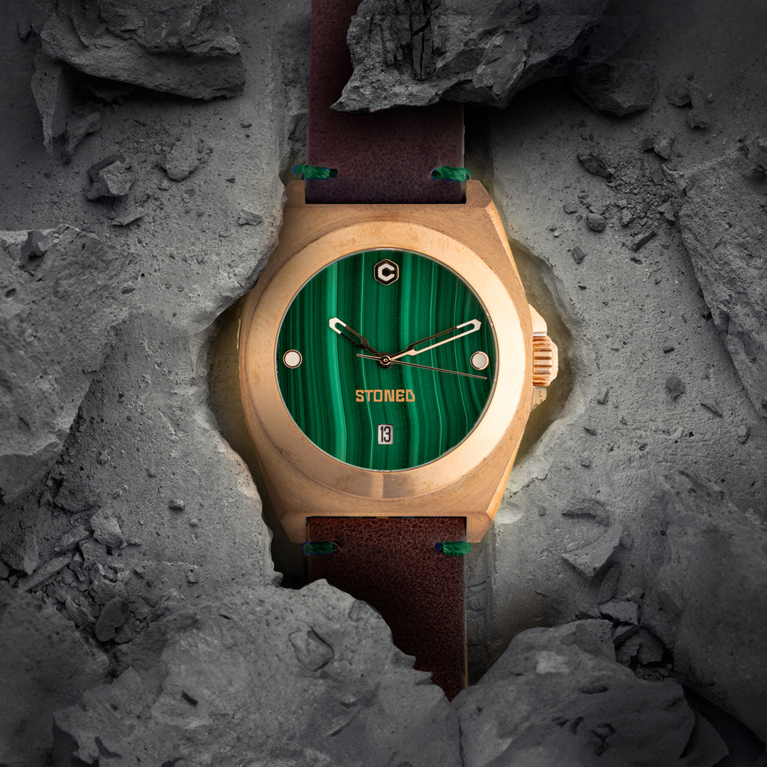 STONED Malachite Gemstone Dial Bronze Automatic Watch core