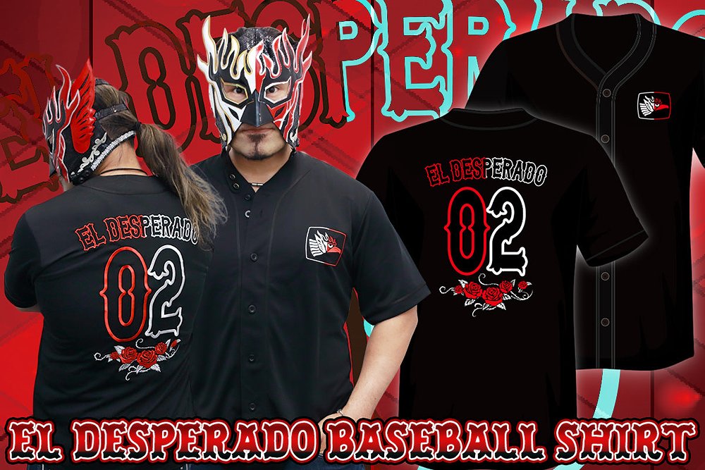 エル・デスペラード ベースボールシャツ（ブラック×ホワイト×レッド