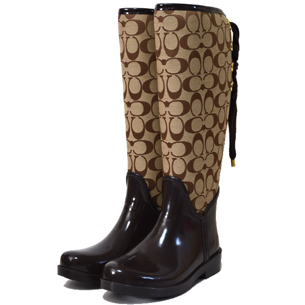 COACH】コーチ シグネチャー レインブーツ 長靴 チェスナッツ 23.5cm