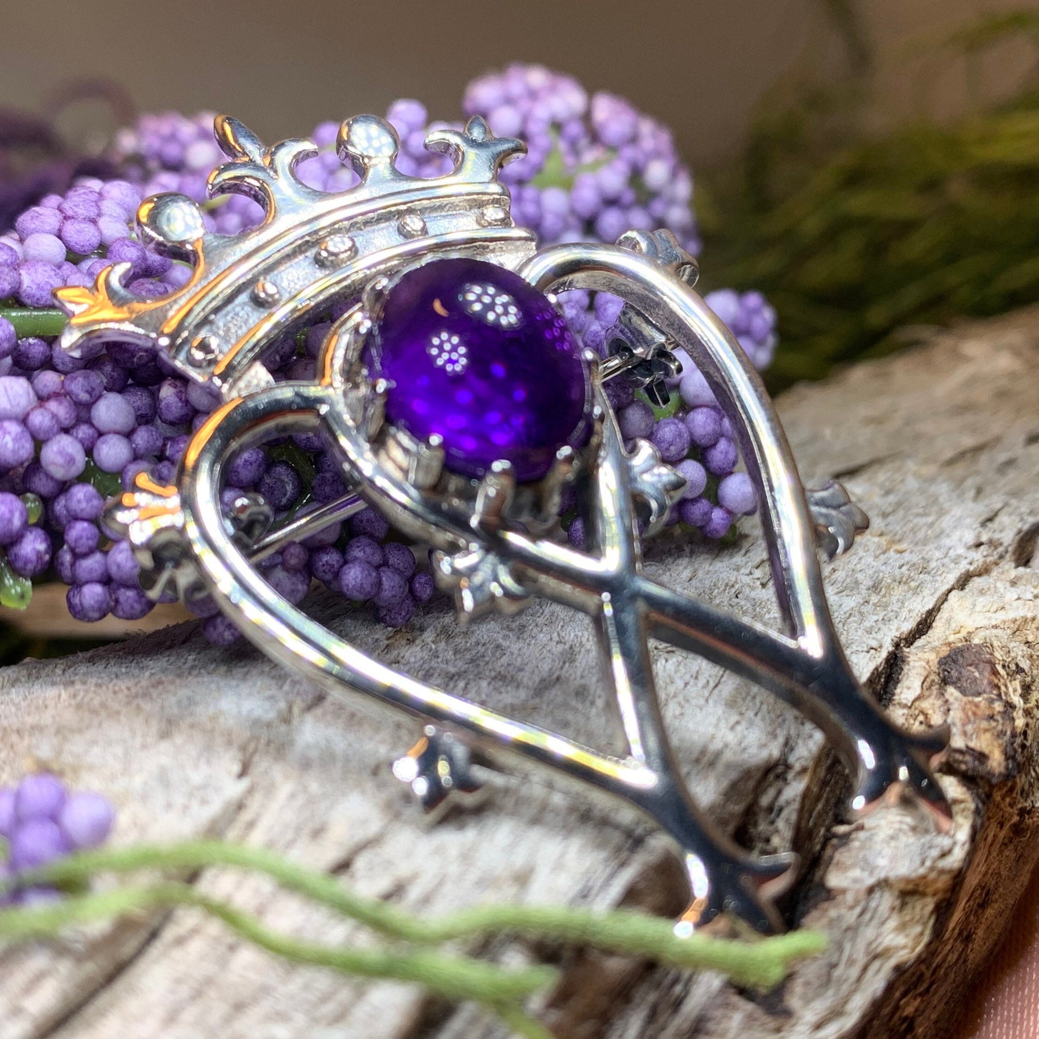 Royal Amethyst Luckenbooth Brooch – Celtic Crystal Design Jewelry