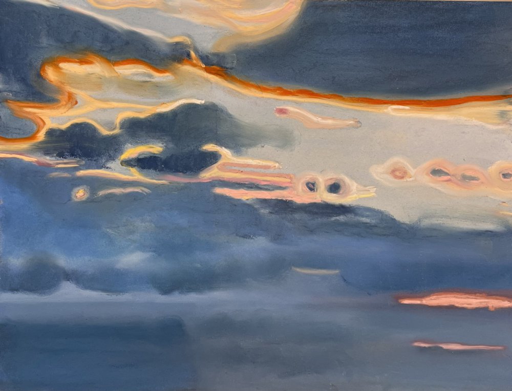 石垣島からの帰り、福岡の空 | 坂口恭平パステル画 | 熊本市現代美術館