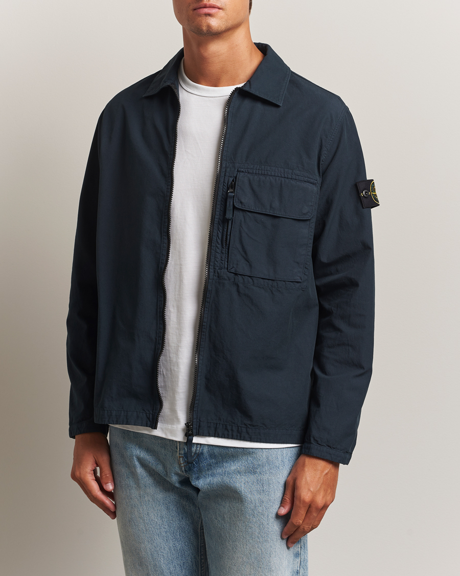 Stone Island Garment Dyed Organic Cotton Zip Overshirt Navy at