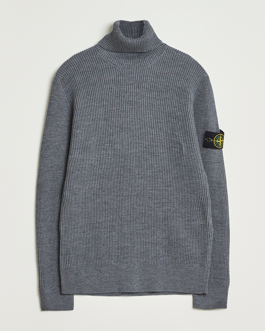 Stone Island Full Rib Wool Turtleneck Dark Grey at CareOfCarl.com