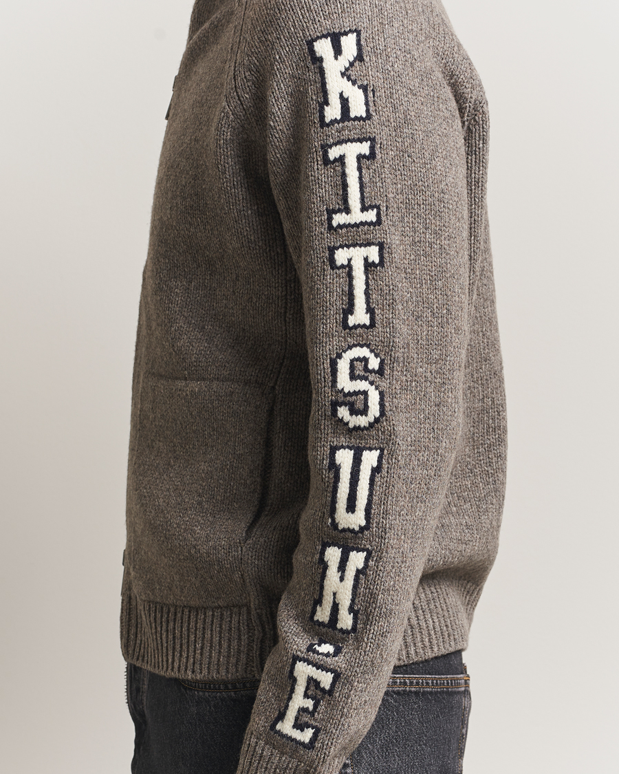 Maison Kitsuné College Wool Knitted Full Zip Medium Grey Melange