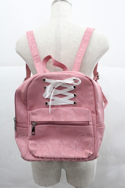 Ank Rouge / 編み上げレースリュック ピンクX白 I-25-12-18-098-CA-BG
