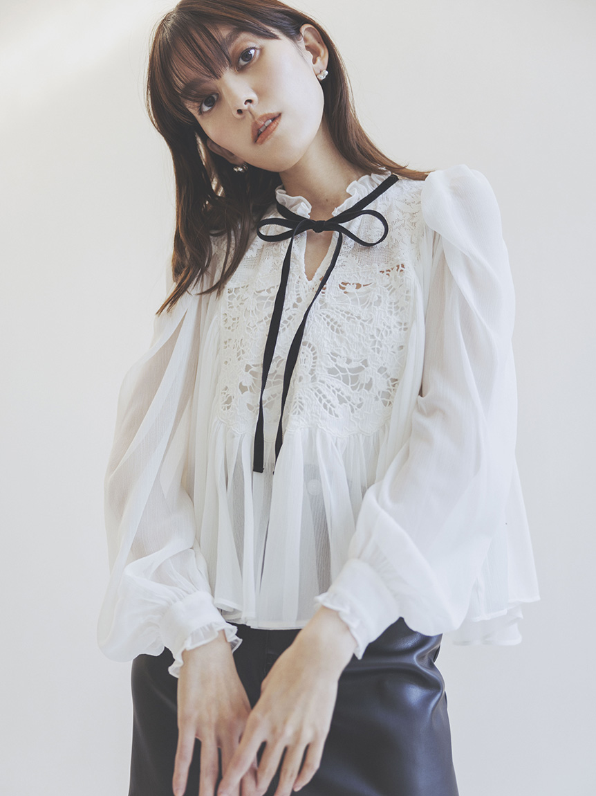 エンブロイダリー楊柳ブラウス,レディース