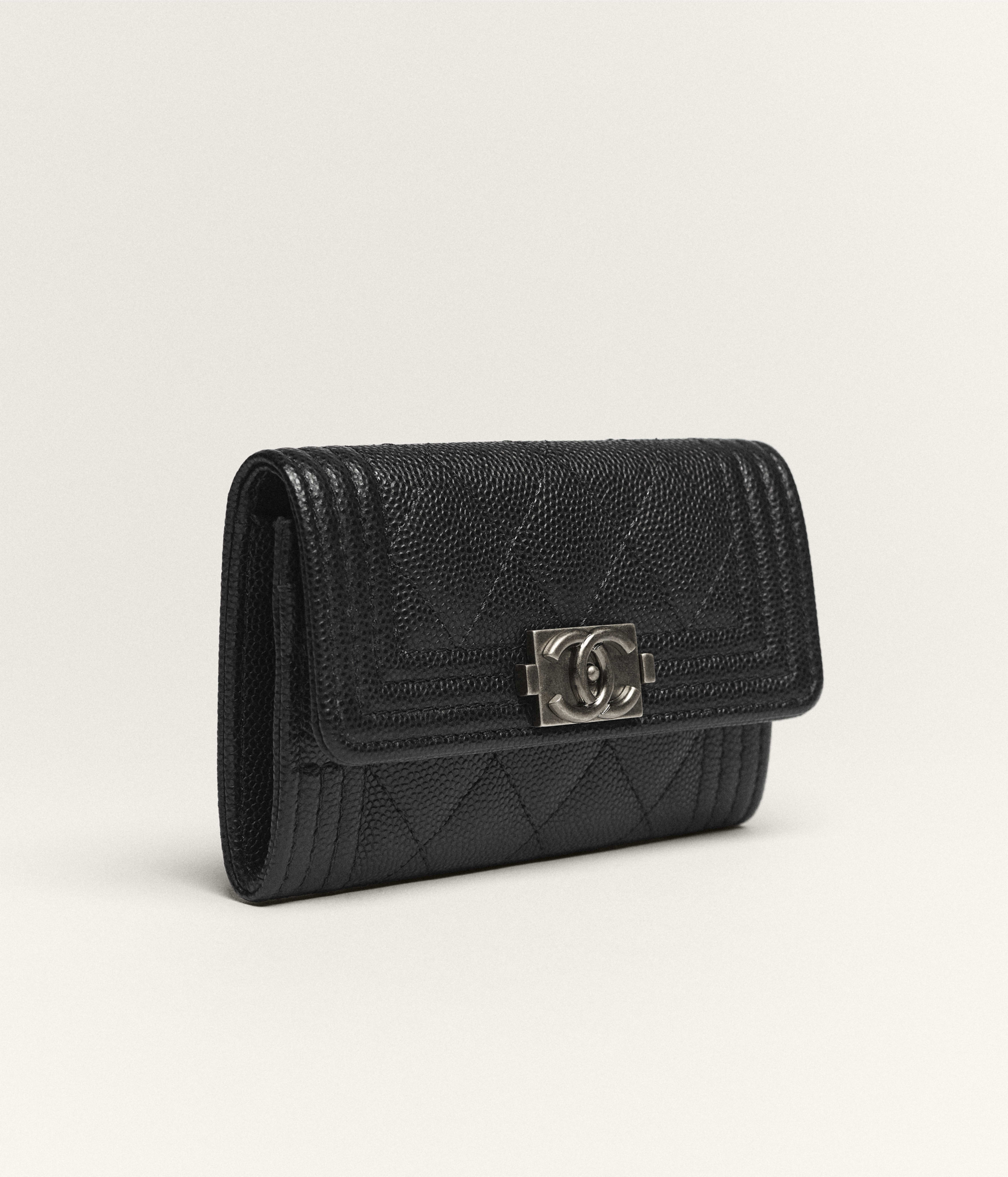 Boy chanel flap card holder - Shiny grained calfskin & ruthenium