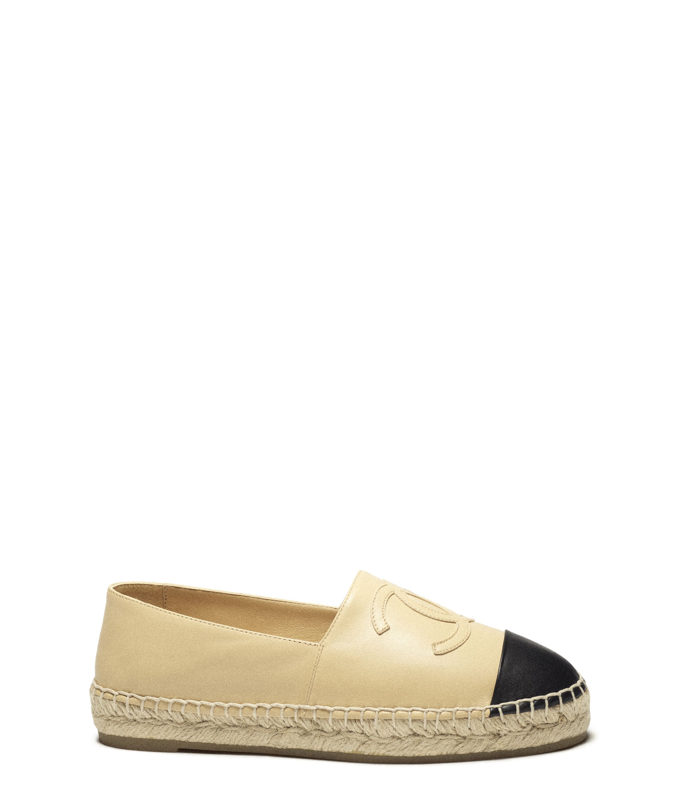 エスパドリーユ - ラムスキン、ベージュ & ブラック — ファッション