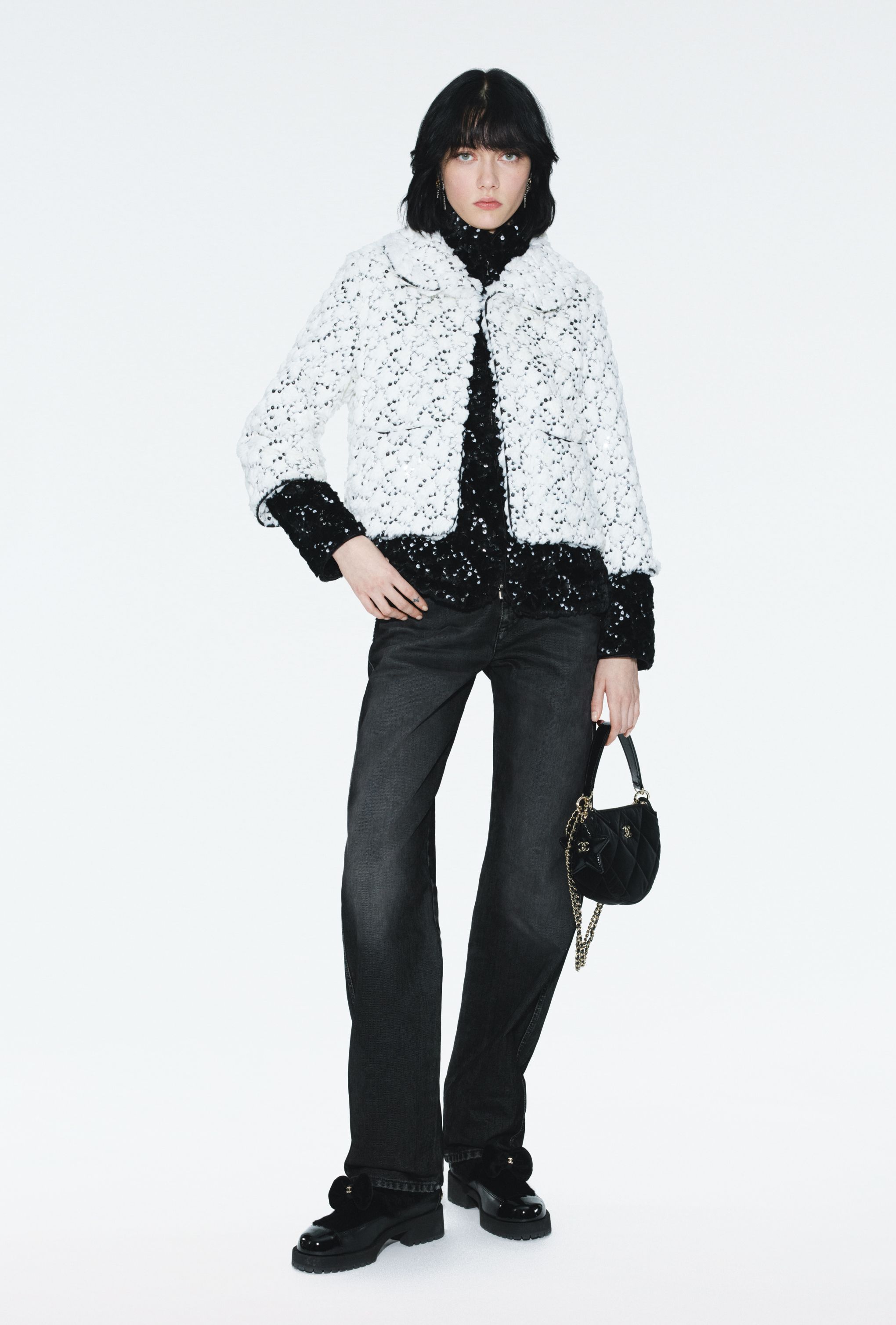 ジャケット - ミックス ファイバー & スパンコール、ホワイト