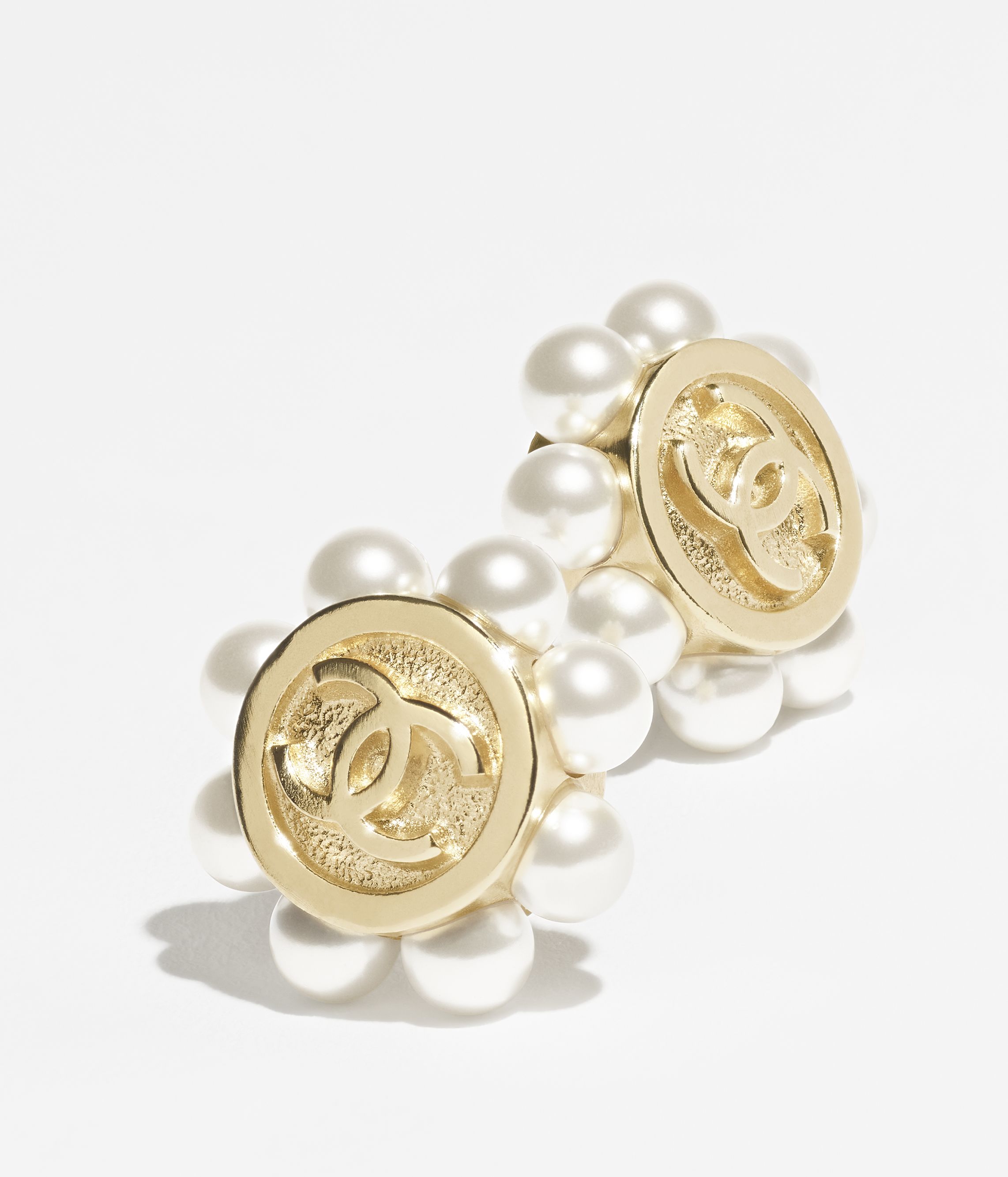 ピアス - メタル & コスチューム パール、ゴールド & ホワイト