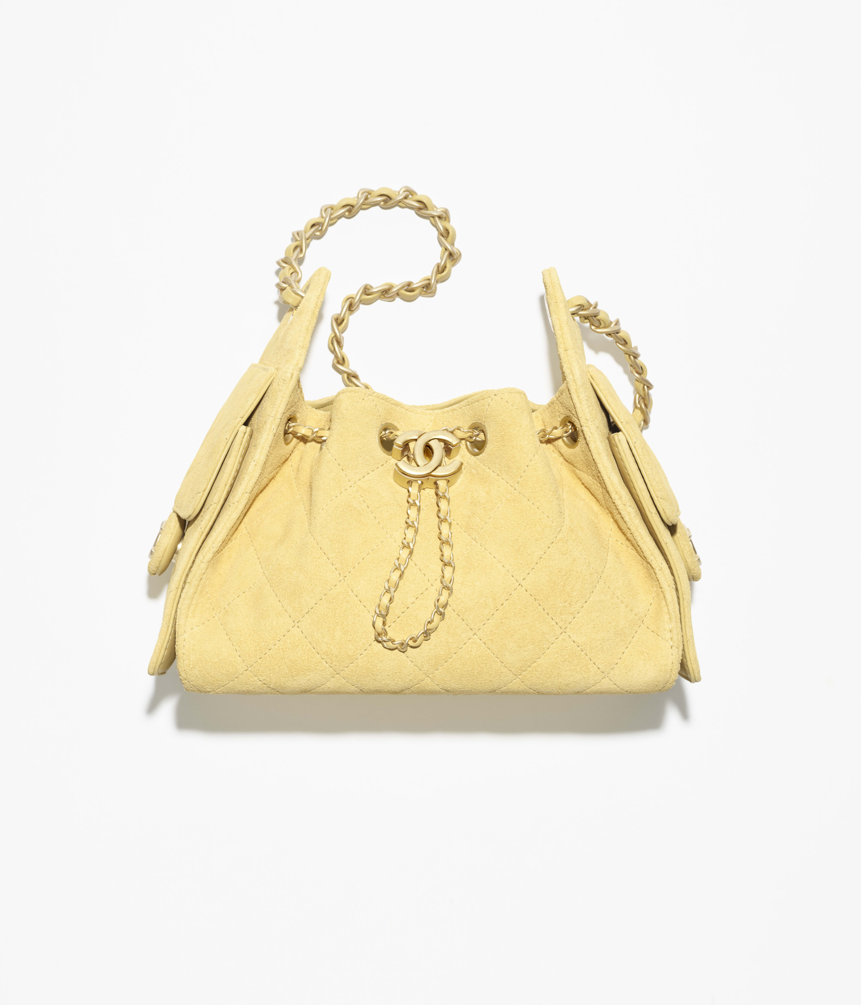 カメリア モチーフ ブローチ - シルク ポンジー、ライトイエロー