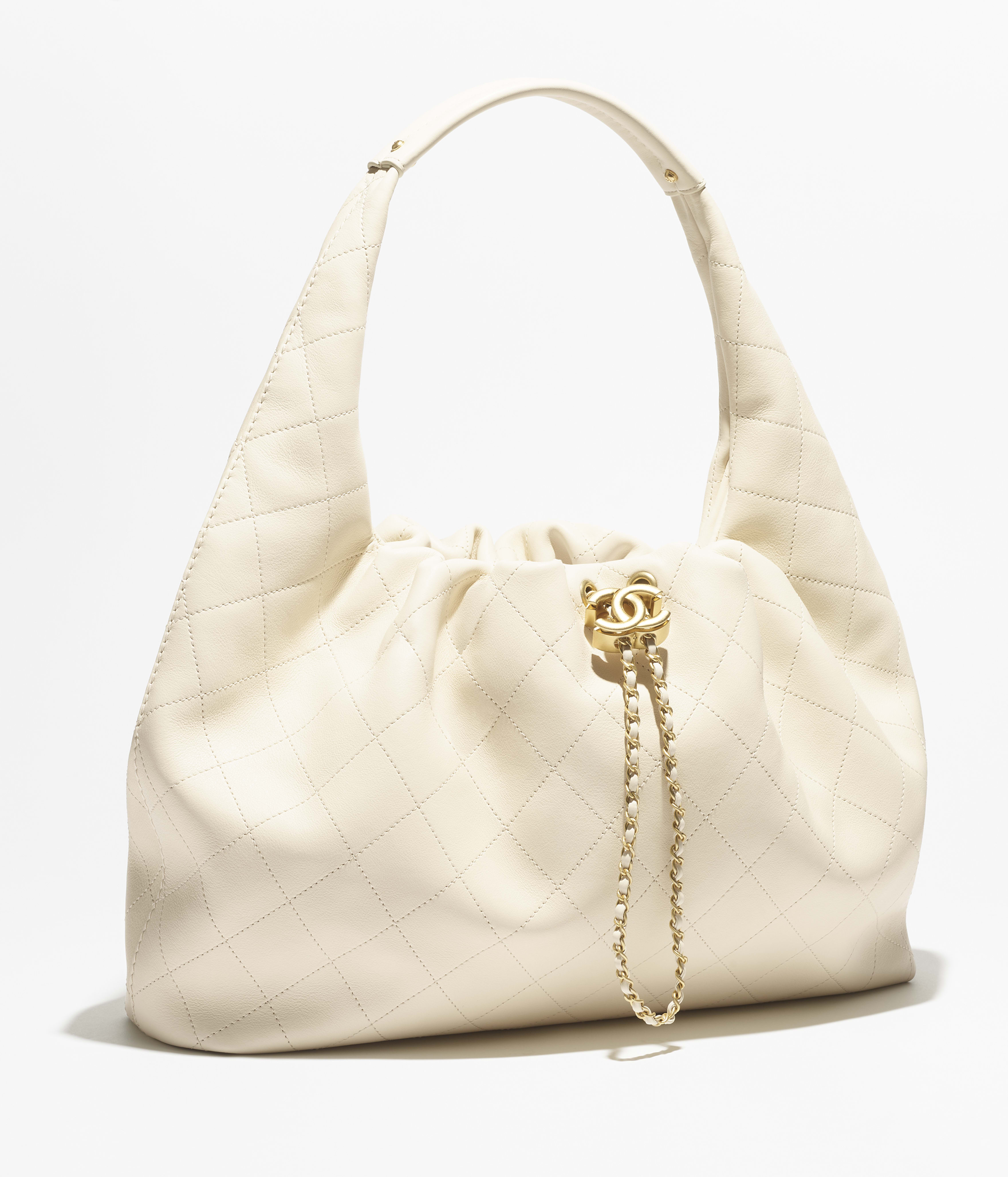 マキシ ホーボー バッグ、カーフスキン、ライトベージュ